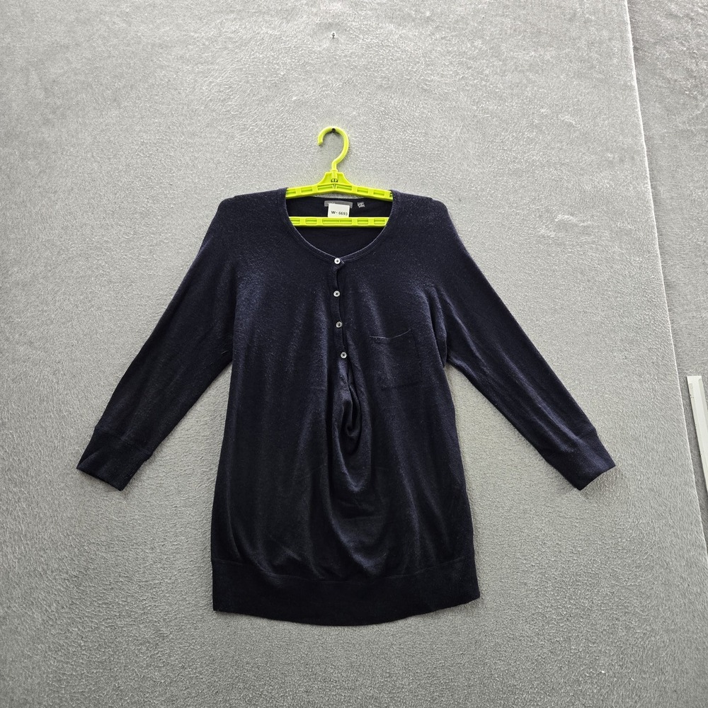 Vince Women Sweater L Blue Nylon Rayon Tunic Button Long Sleeve